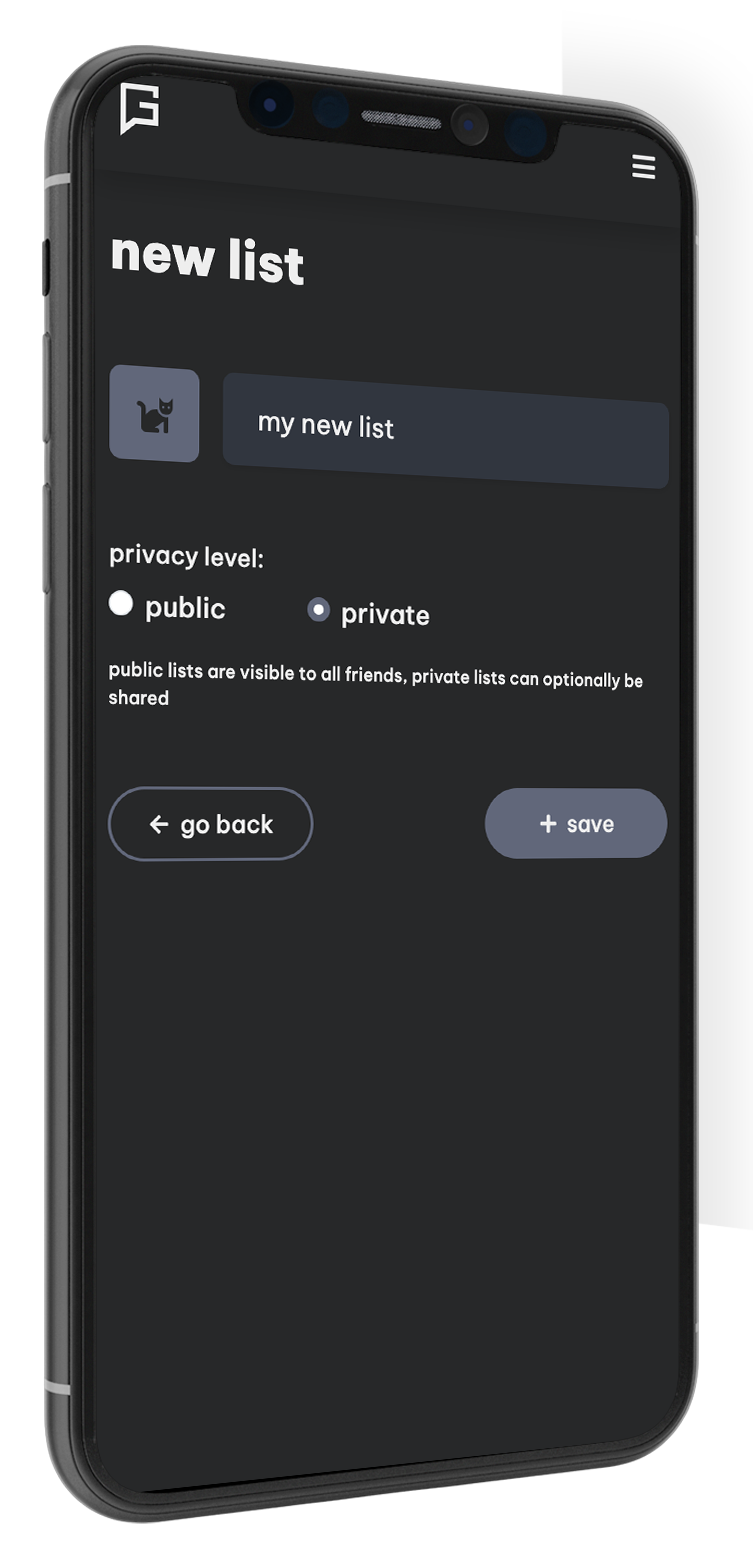 mobile app screenshot of lists