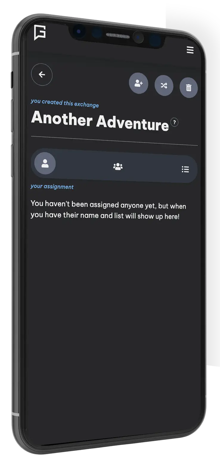 mobile app screenshot showing gift exchange setup