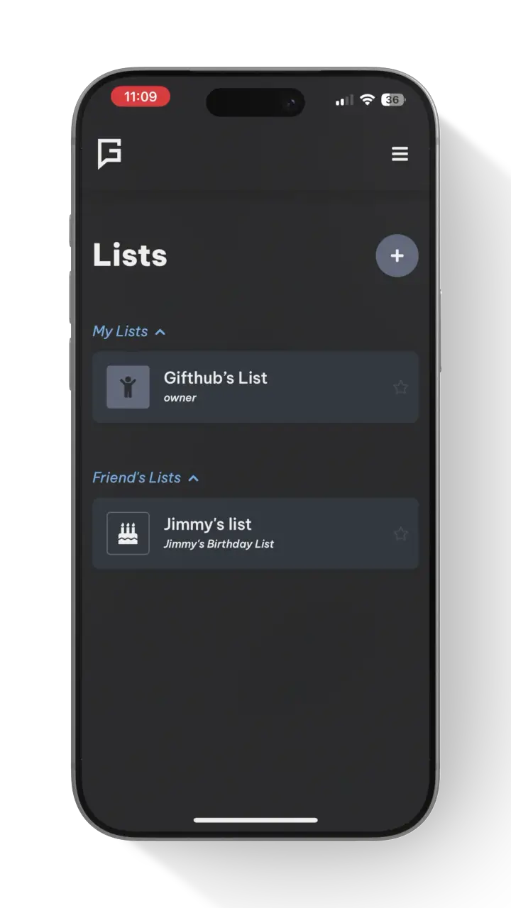 Gifthub Wishlist screen