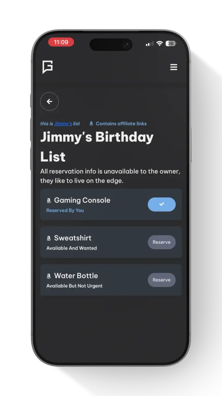 GiftHub reserve feature demonstration